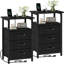 Ensemble de 2 tables de chevet avec station de charge, ports USB et de type C, 3 tiroirs en tissu et 2 tablettes ouvertes, tables de chevet noires