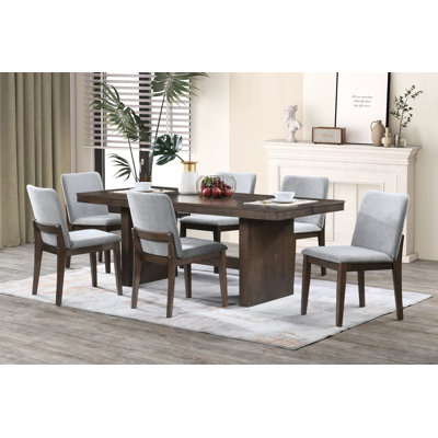Darrah 7-Piece Wood Dining Table Set With 6 Upholstered Chairs In Stone Gray