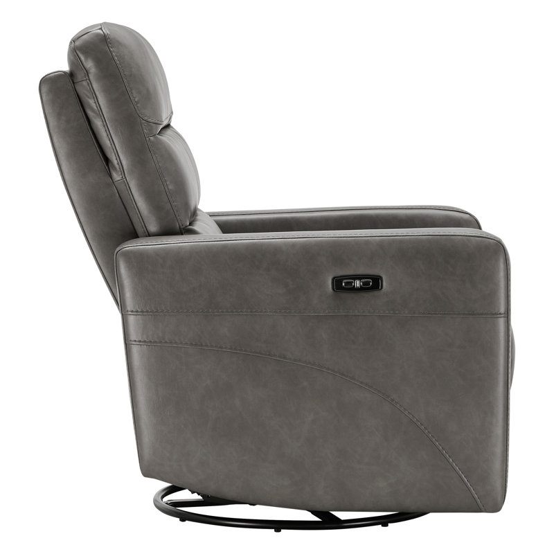 Bela Mila Leather Rocking Swivel Power Recliner(Set of 2), Copley Pewter Vegan Leather