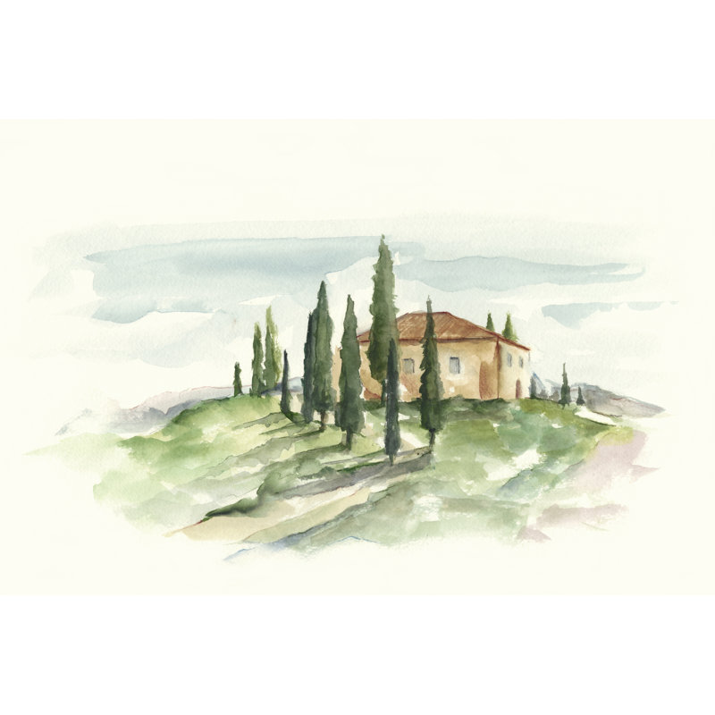 Watercolour Tuscan Villa II by Ethan Harper - Wrapped Canvas Painting, 30cm H x 46cm W x 3.8cm D