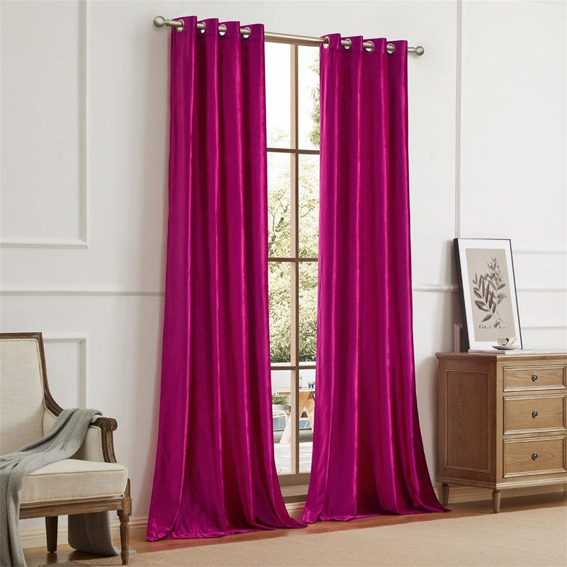 Hot Pink Velvet Blackout Curtains 84" Length 2 Panels Grommet Thermal Insulated For Living Room