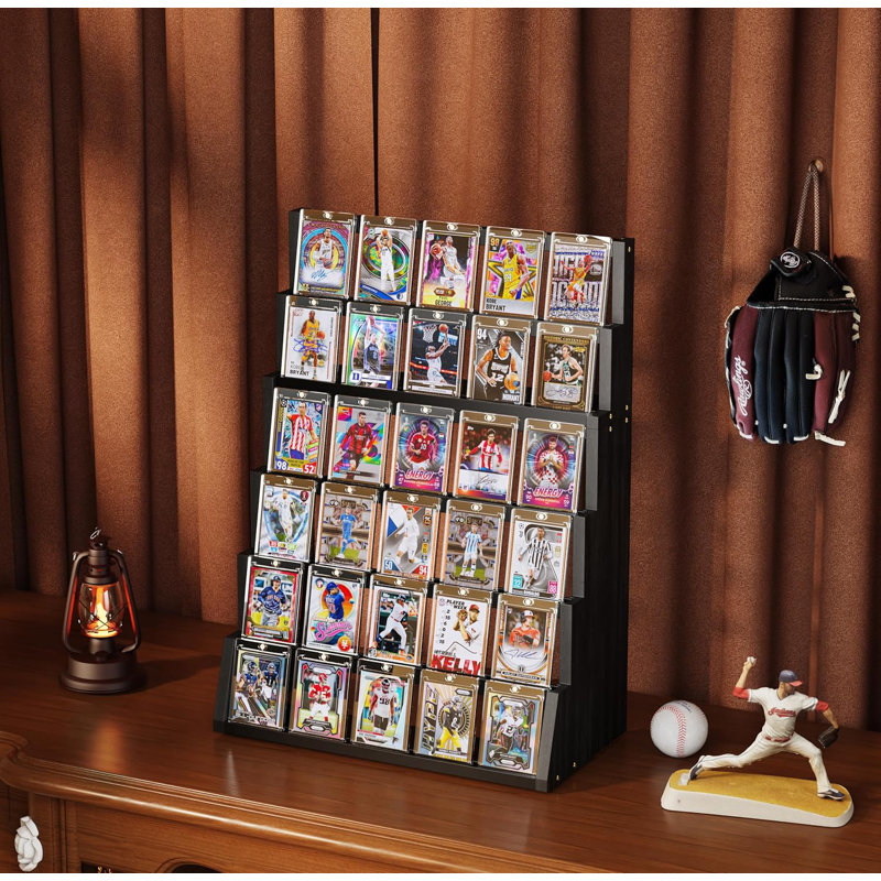 Présentoir de cartes à collectionner, support vertical en bois à 6 niveaux pour baseball, basketball, sports