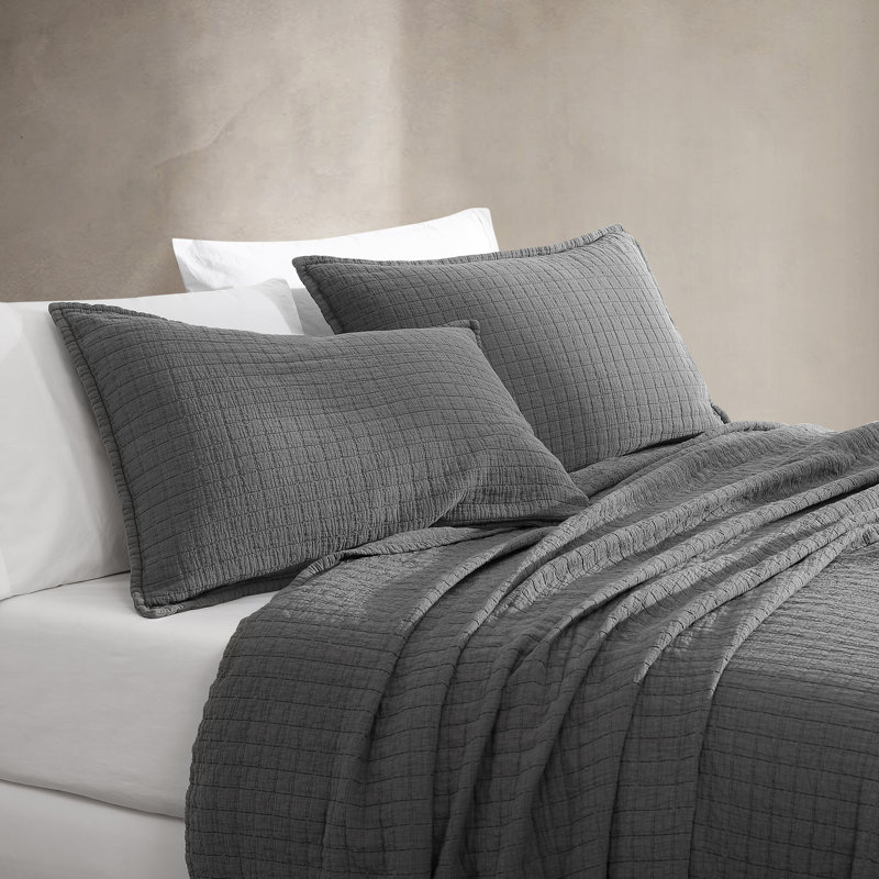 Calvin Klein Essential Garment Washed Solid Cotton Sham Set, Queen, Dark Gray