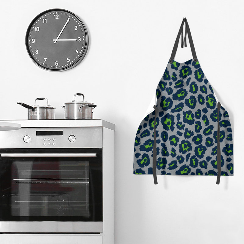 Animal Print Bib Apron, Gray/Dark Blue/Green