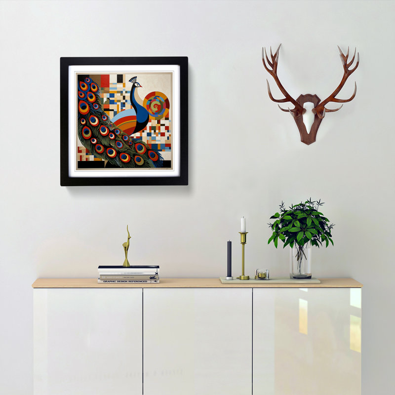 Peacock Constructivism No.6 - Framed Print, Black