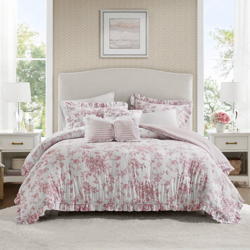Ensemble de couette 5 pièces Madison Park Essentials Adele rose pour lit double/queen avec coussins décoratifs