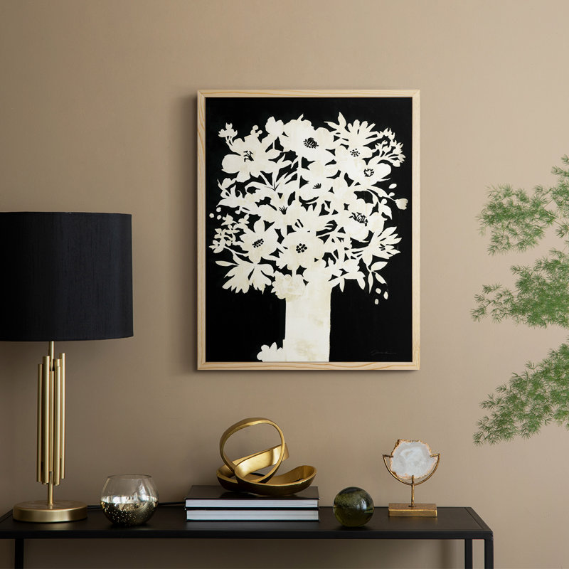 Reproduction encadrée de silhouette florale - bois massif, Naturel, H 15 po x l 12 po