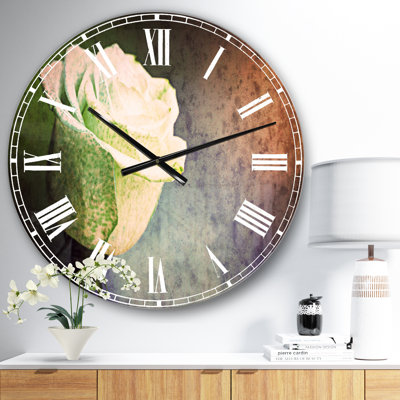 Beautiful White Painted Rose - Traditional wall clock