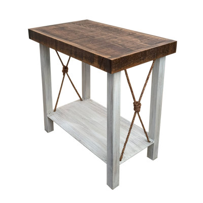 Table de bout rectangulaire en fer avec accent de corde nouée patinée