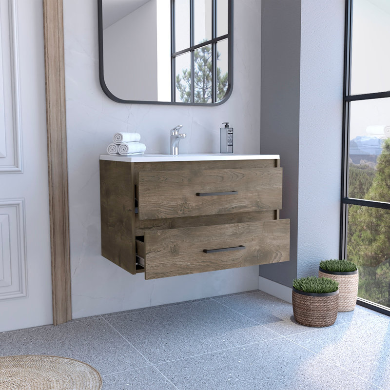 Meuble-lavabo flottant avec lavabo et 2 tiroirs