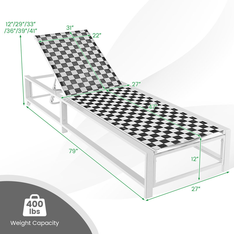 Fauteuil inclinable d'extérieur réglable en aluminium à 5 positions avec roulettes Bosley