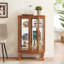 Élégante armoire vitrée à 2 portes avec portes en verre trempé, panneau arrière en miroir et tablettes réglables - Vitrine lumineuse pour la maison et le bureau (ampoule incluse) - Finition chêne-1354243906