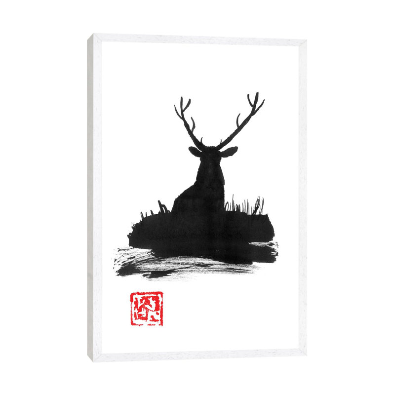 Deer II by Péchane - Painting on Canvas, 101.6 cm H x 66.04 cm W, White Framed
