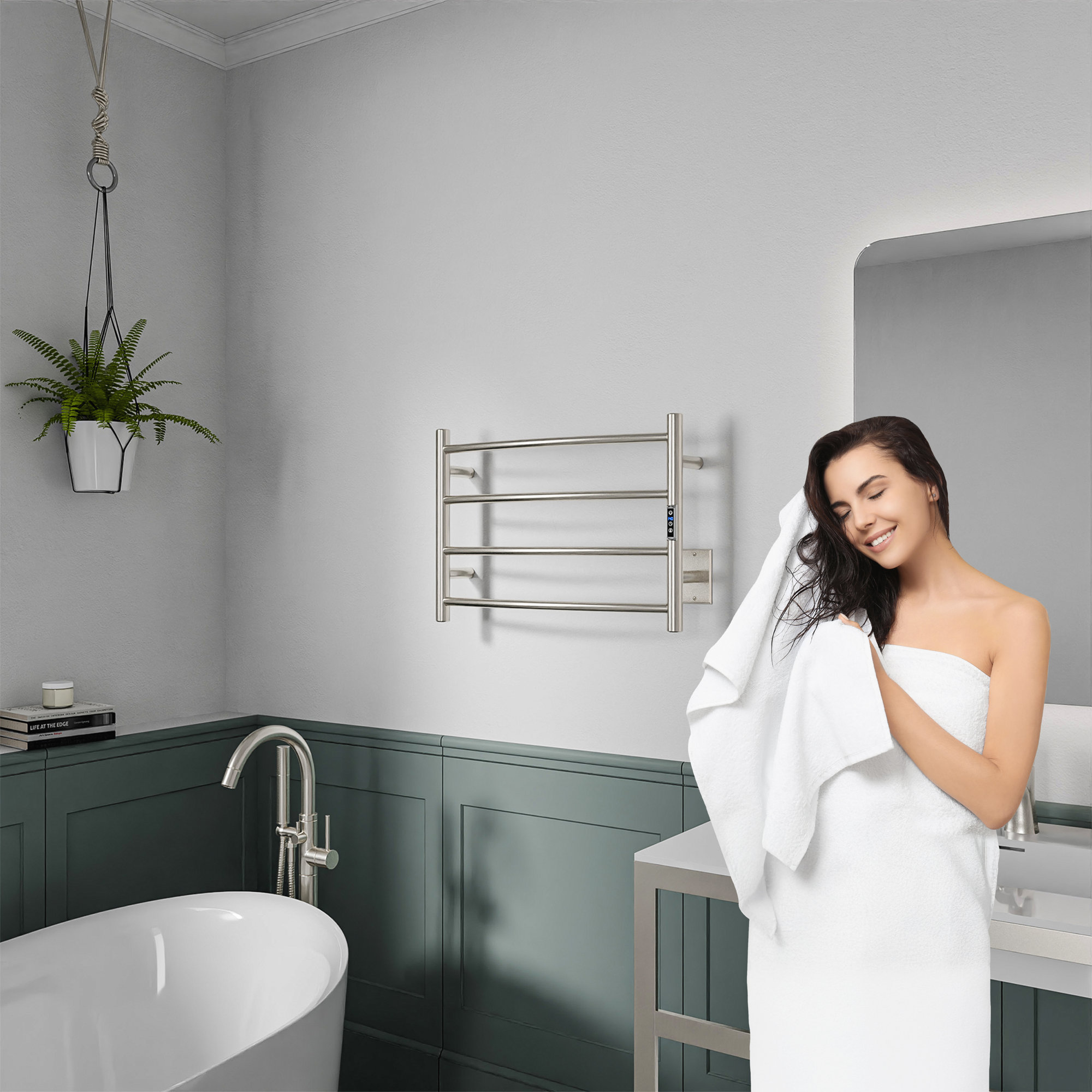 Glow Wall Mounted Electric Towel Warmer, Brushed Nickel