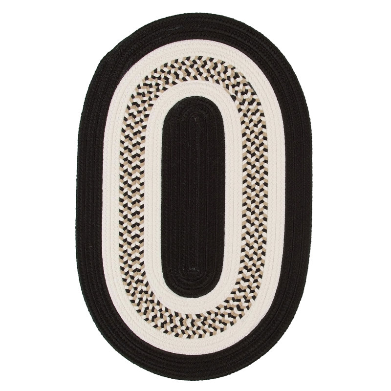 Tapis intérieur/extérieur noir tressé à la main Bloxom, Ovale 5 pi x7 pi
