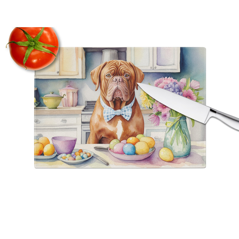 Decorating Easter Dogue de Bordeaux Glass Cutting Board