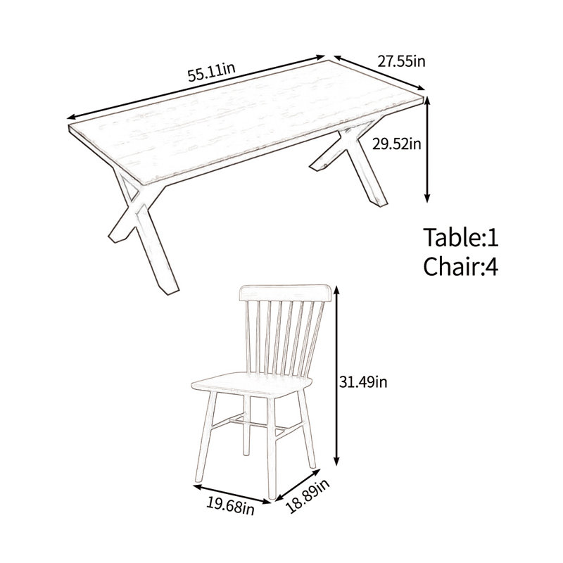 Ensemble de table en bois massif au choix de la nature, H 29,52 po x L 55,11 po x l 27,55 po