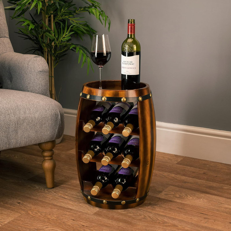 Lopezville Floor Wine Bottle & Glass Rack Brown