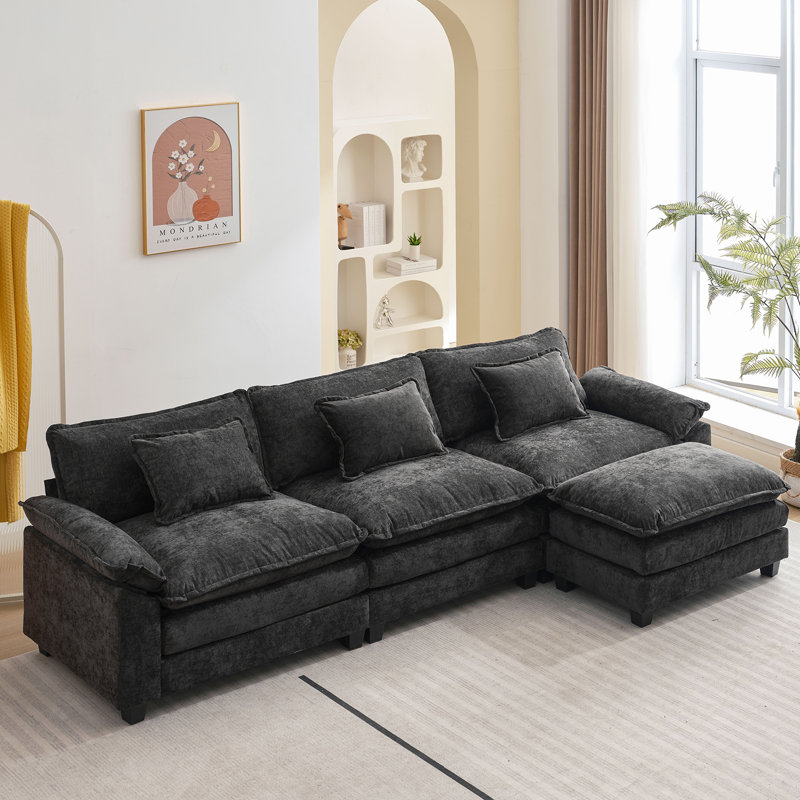 120" Sectional Sofa Comfy Cloud Couch for Living Room Modern Sofa Sleeper Deep Couches with Ottoman