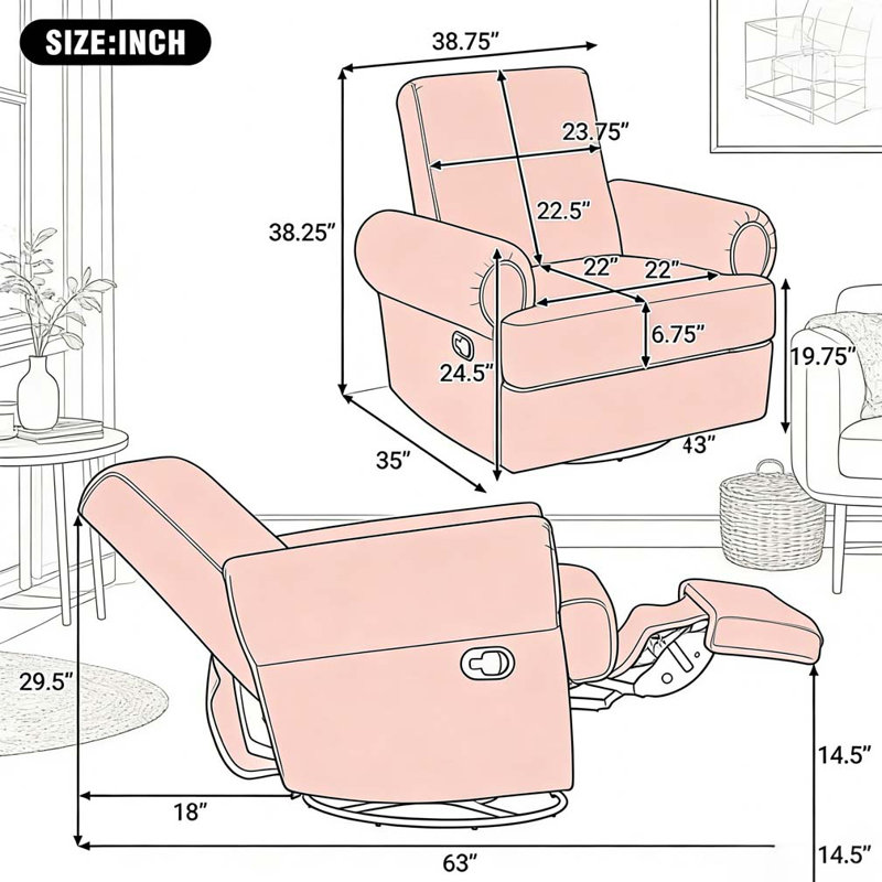 Fauteuil inclinable manuel pivotant, Vert menthe