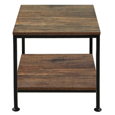 Table de chevet rétro en bois - style antique, table d'appoint à 2 niveaux, structure en métal durable