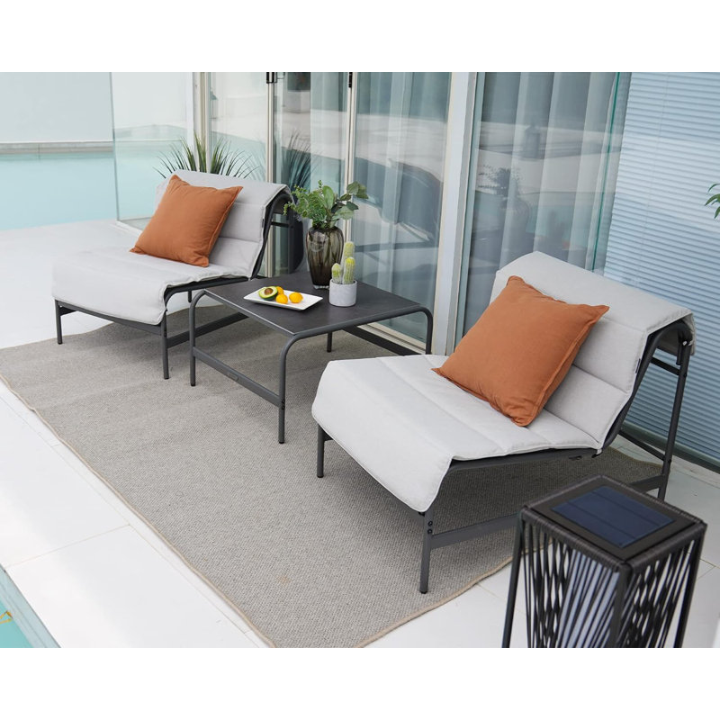 Olilawn Conversation Patio Furniture Set 3 Piece, Lounge Chair and Side Table, Gray