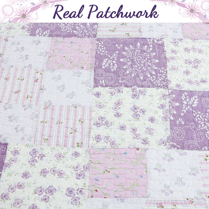Ensemble de courtepointe réversible Love of Lilac, Courtepointe grand + 2 couvre-oreillers standard