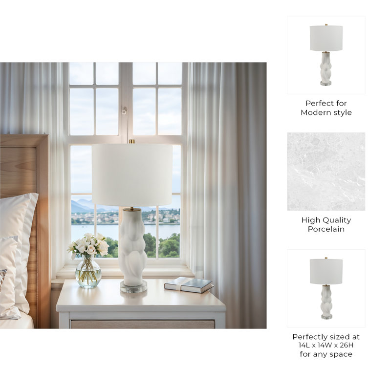 Lampe de table en grès avec base sculpturale texturée - Abat-jour en tissu blanc de 26 po - Chambre à coucher moderne, salon, éclairage de bureau