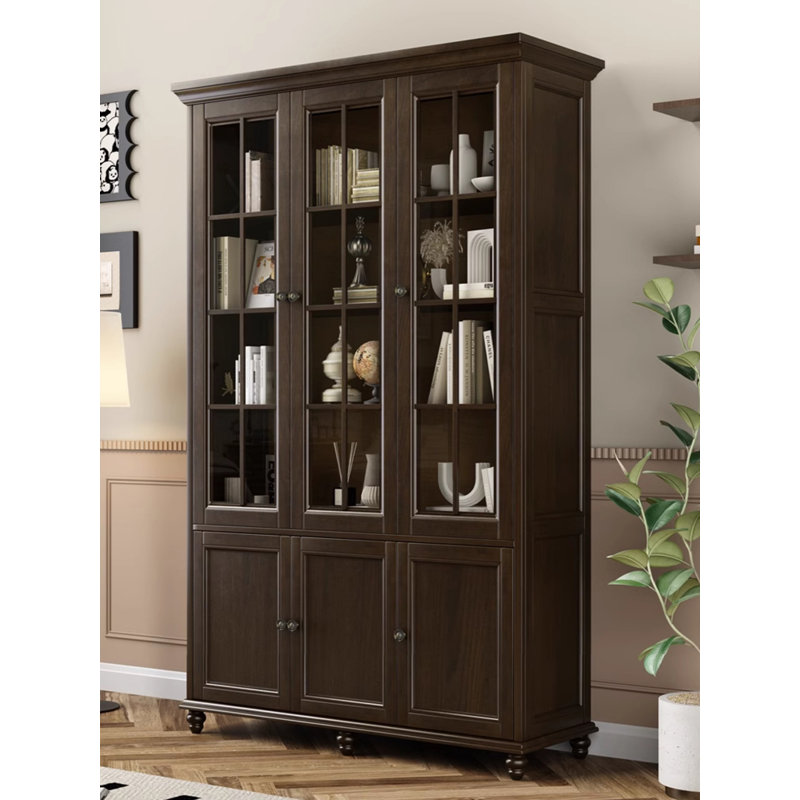 Armoire de rangement en acajou de style américain avec portes en verre et bibliothèque sur pied