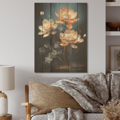 Harmony Mystique Lotus I - Lotus Wood Wall Art On Natural Pine Wood