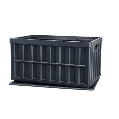 65L Collapsible Storage Bins with Lids, Heavy Duty Folding Plastic Crates for Home Organization, Stackable Utility Containers for Clothes, Toys, and Grocery