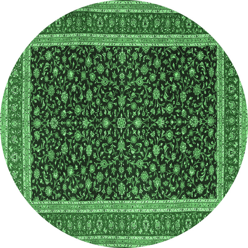 Tapis vert / gris en laine et polyester tissé à la machine Karla-Louise, Rond 8 pi