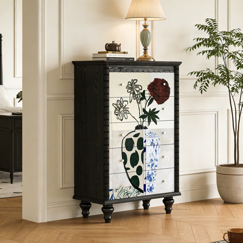 Commode d'entrée Mid-Century en bois massif, Noir
