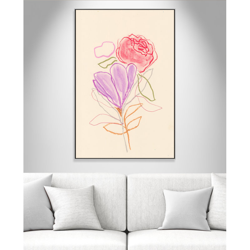 «Simple Floral III» par Bea Dina, Toile argentée avec cadre flottant, Pas de tapis, H 61,5 po x l 41,5 po x P 2 po