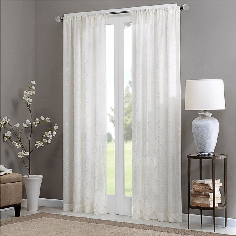 Diamond Sheer Window Curtain Panel(Only 1 Pc Panel), White, 50" W  x 95" L