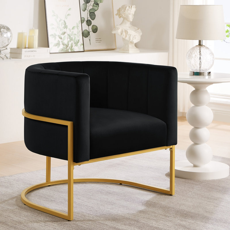 Chaise d'appoint rembourrée en velours, Émeraude, Doré