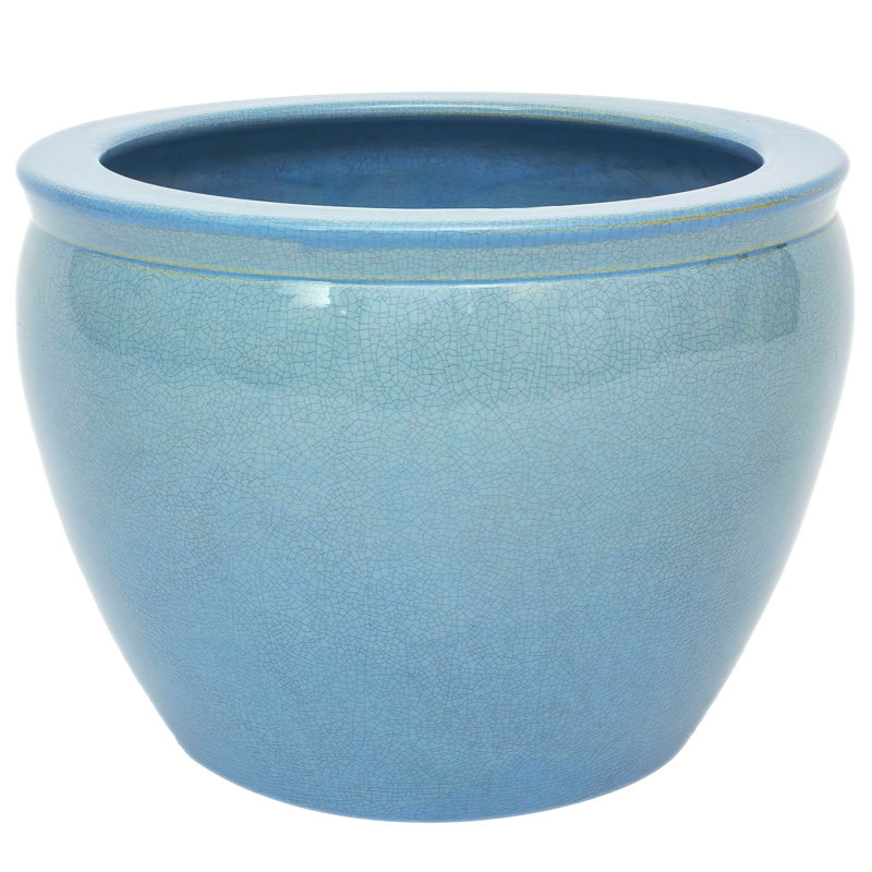 14" Sky Blue Fishbowl, Gold, 8.5" H X 11.75" W X 11.75" D