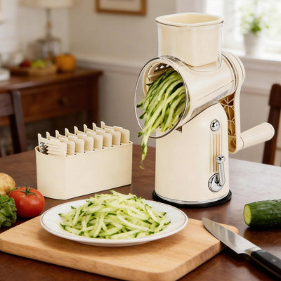 Rotary Cheese Grater With Handle, Vegetable Shredder With 5 Replaceable Blades, Food Slicer For Kitchen