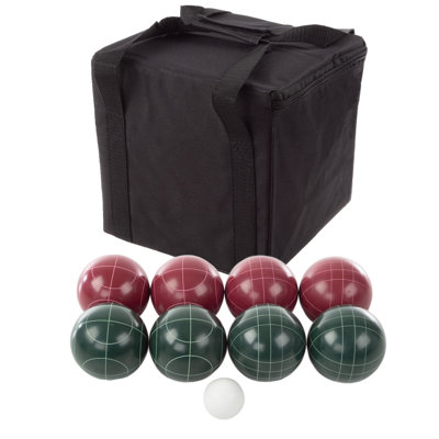 Bocce Ball Set Regulation Size - Lawn Game for Backyard or Beach - Includes Red and Green Bocce Balls, Pallino, and Carrying Case