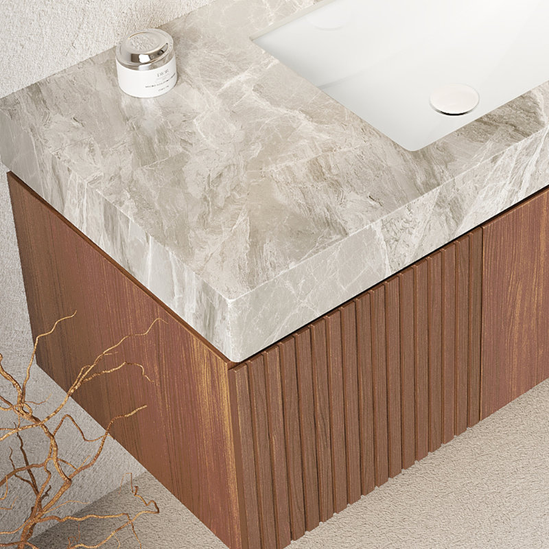 48" Single Bathroom Vanity Set With Ceremic Sink, Wall-Mounted Bathroom Storage Cabinet With Sintered Stone Top, Espresso