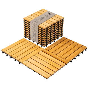 Interlocking Teak Deck Tiles (Pack of 10) - 6 Slats