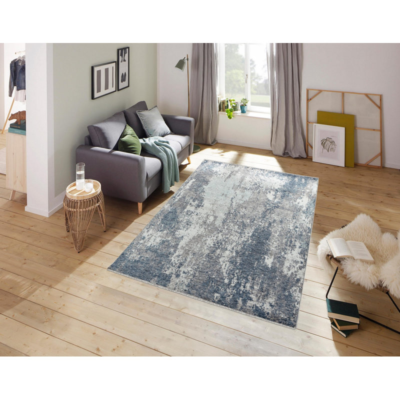 Tapis bleu tissé à la machine Ginsberg, Rectangle 7 pi 10 po x 10 pi 9 po
