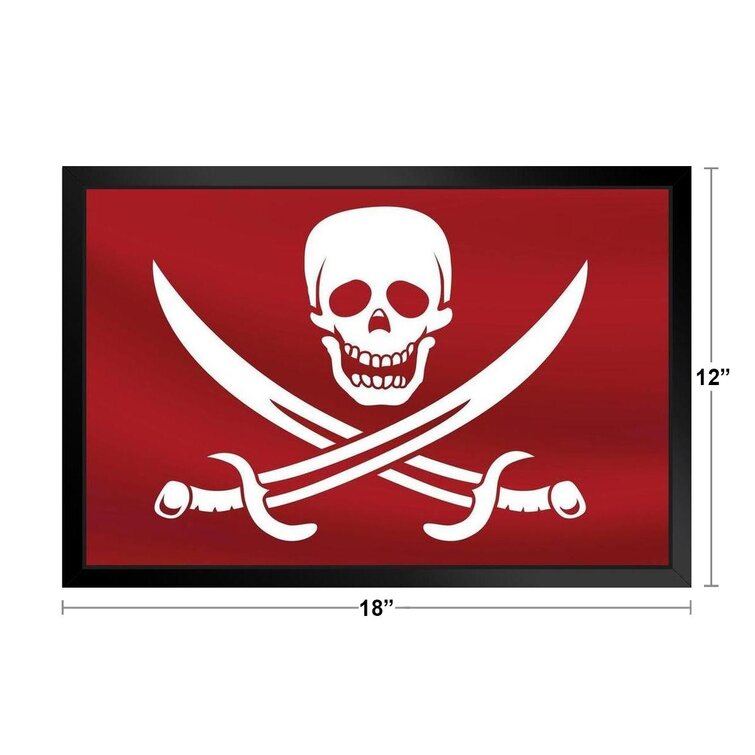 Trinx Red Pirate Flag With Swords Art Print Black Wood Framed