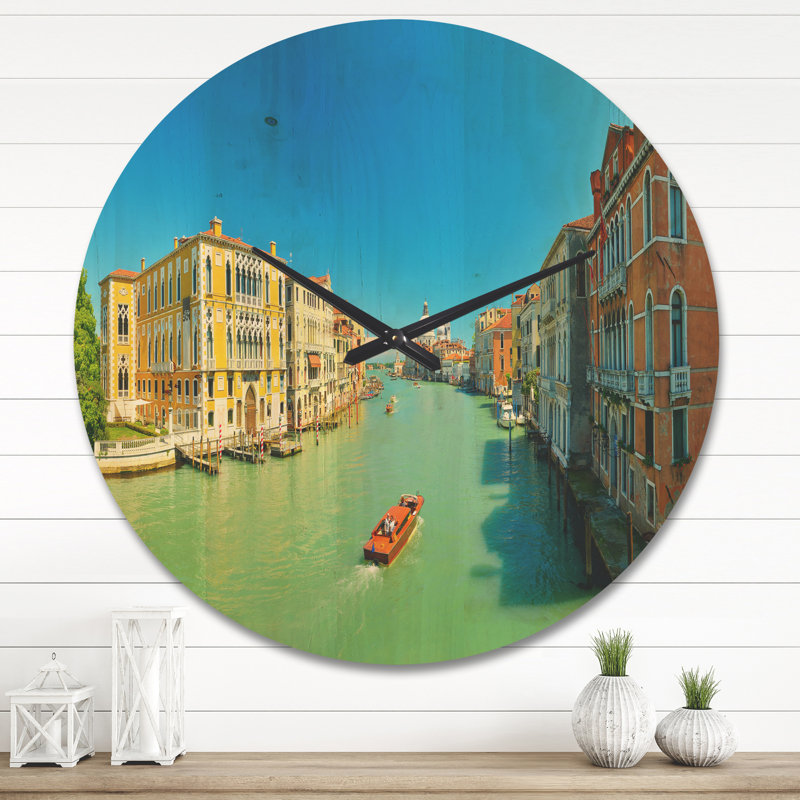 Horloge murale moderne en bois vert Grand Canal Venise, Grand