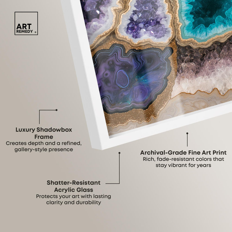 «Mineral Multiverse Shadowbox», impression de géode bleue par Art Remedy, H 21 po x l 25 po, Blanc