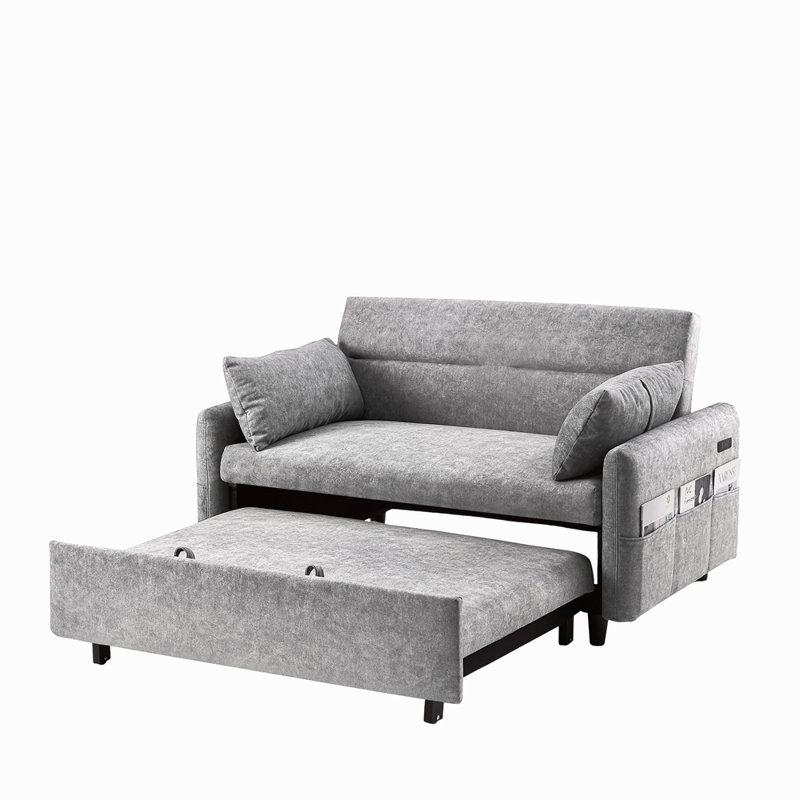 Canapé-lit de 55,1 po avec canapé-lit escamotable avec dossier ajustable, poches de rangement, 2 coussins moelleux, ports USB pour le salon, la chambre à coucher, l’appartement, le bureau