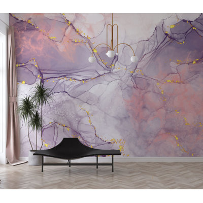 Murale lilas marbré | Papier peint mauve doré mauve | Non-tissé ou pelez et collez