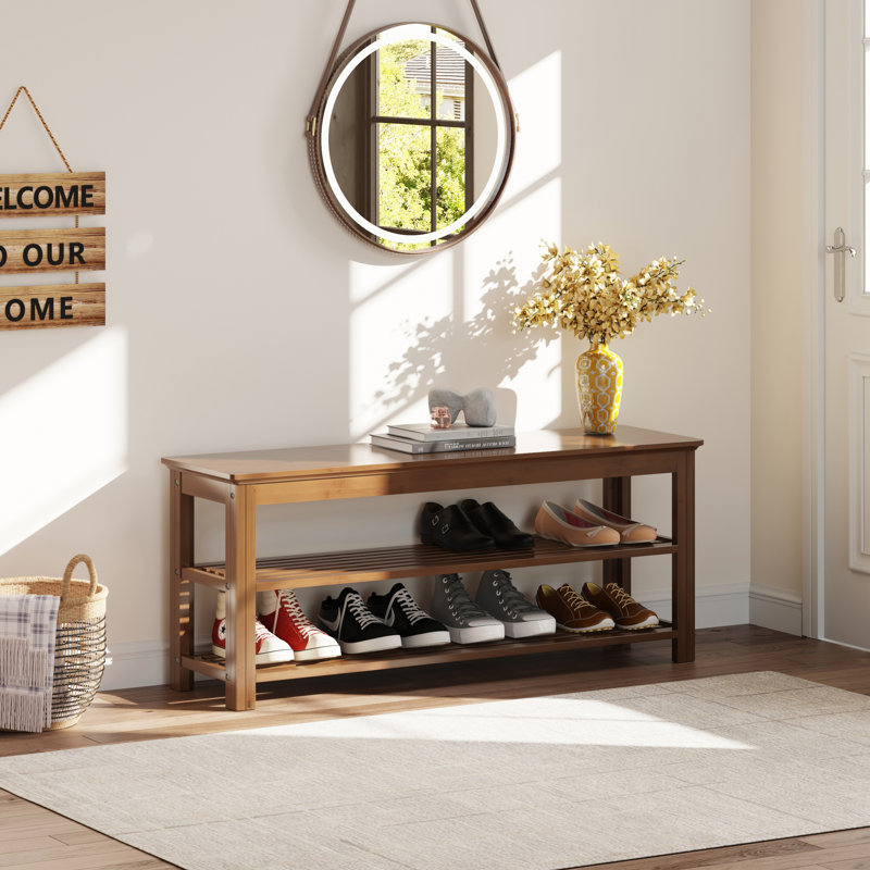 Bamboo Shoe Storage Bench Entryway Shoe Rack Bench for Hallway Entryway , 16.5" H x 39.4" W x 11.2" D