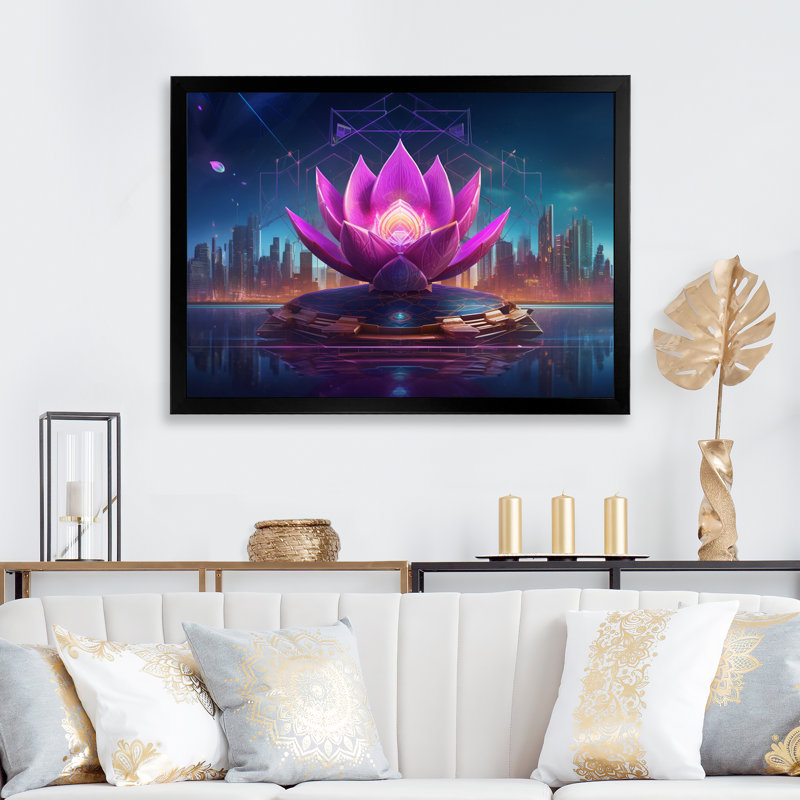«Urban Enlightenment Blossoming Pink Lotus» sur toile, H 24 po x l 32 po, Cadre photo argenté