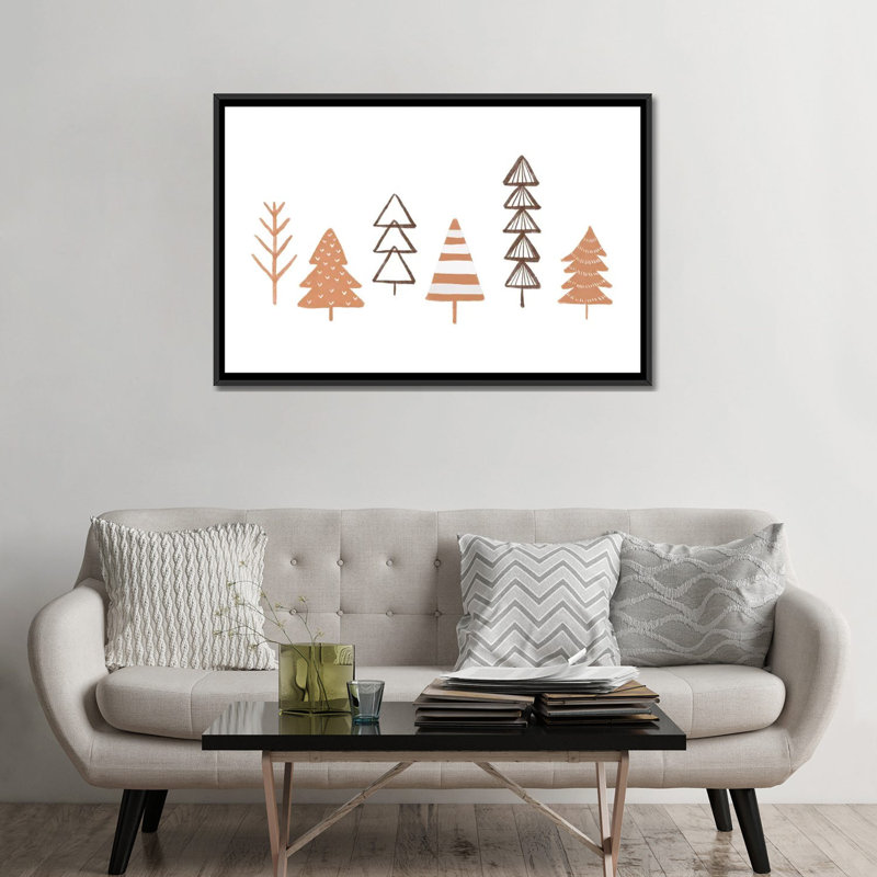 «Winter Trees Illustration» par Orara Studio - Reproduction d'art sur toile encadrée, Pas de tapis, Toile avec cadre noir